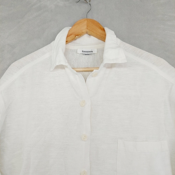 Sangham Ivory 3/4 Sleeve Button Down Cotton Shacket P2000 - Picture 2 of 12